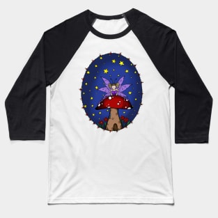 Lilac Fairy Mushroom House Stary Night Baseball T-Shirt